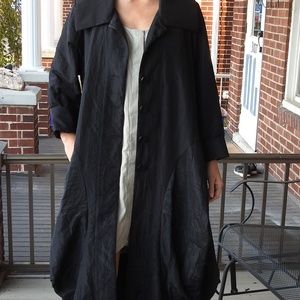 Black Flowing Crepey Sheen Coat by StellaMalene
